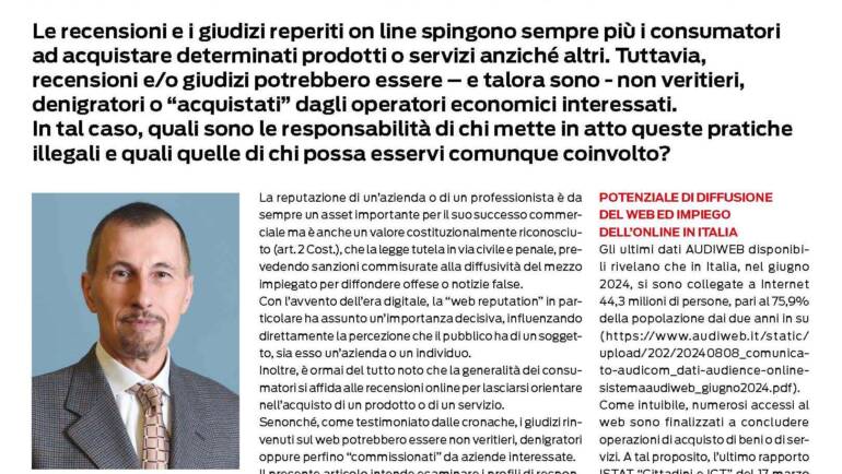 Rubrica “Parere Legale” – rivista Marketplace n. 129/2024: “PROFILI LEGALI DELLA WEB REPUTATION”