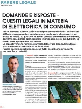 Rubrica “Parere Legale” – rivista MARKETPLACE: “Domande e risposte, quesiti legali in materia di elettronica di consumo”