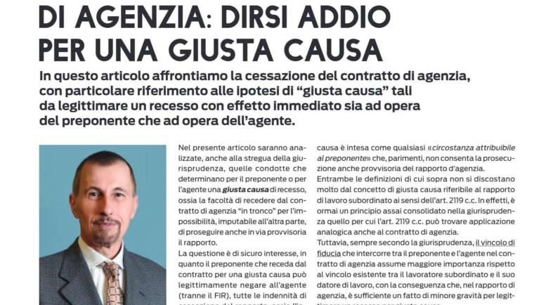 Rubrica “Parere Legale” – Marketplace n. 133: La cessazione del Contratto di Agenzia: dirsi addio per una giusta causa